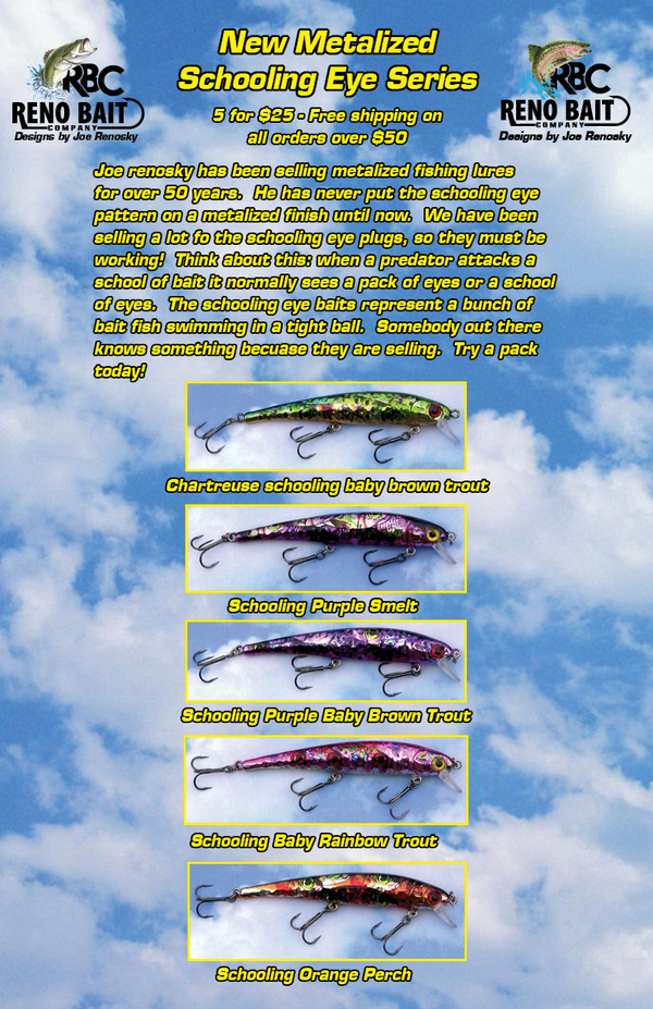 Green Chartreuse Baby Brown Trout 5 HD Schooling Eyes Diver - Reno Bait  Company